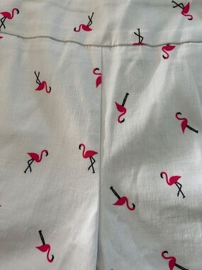 Jessica Riley White shorts with Pink Flamingo Motif size PS